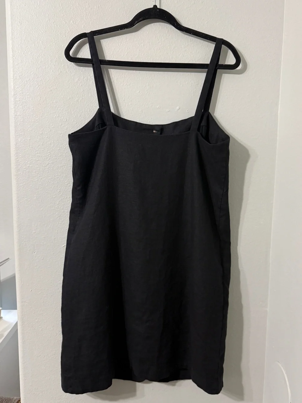J. Crew 100% Linen Black Gold Button Front Spaghetti Strap Dress Lined M Tall